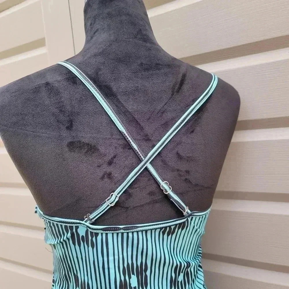 Womens Green Black Layered Ruffle Tankini Swim Top Sz Medium M